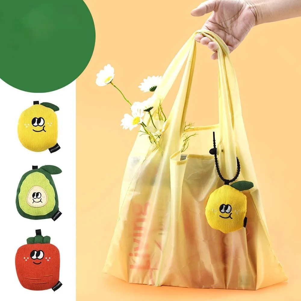 Cartoon Pendant with Shopping Bag Multi-functional Corduroy Eco-friendly Folding Pouch Avocado Polyester Fruit Key Ring