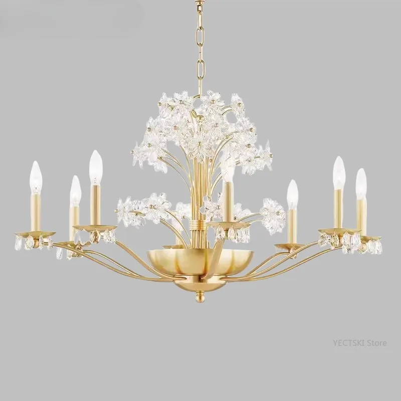 Light luxury French rose flower crystal chandelier European living room dining room bedroom bedside ceiling light