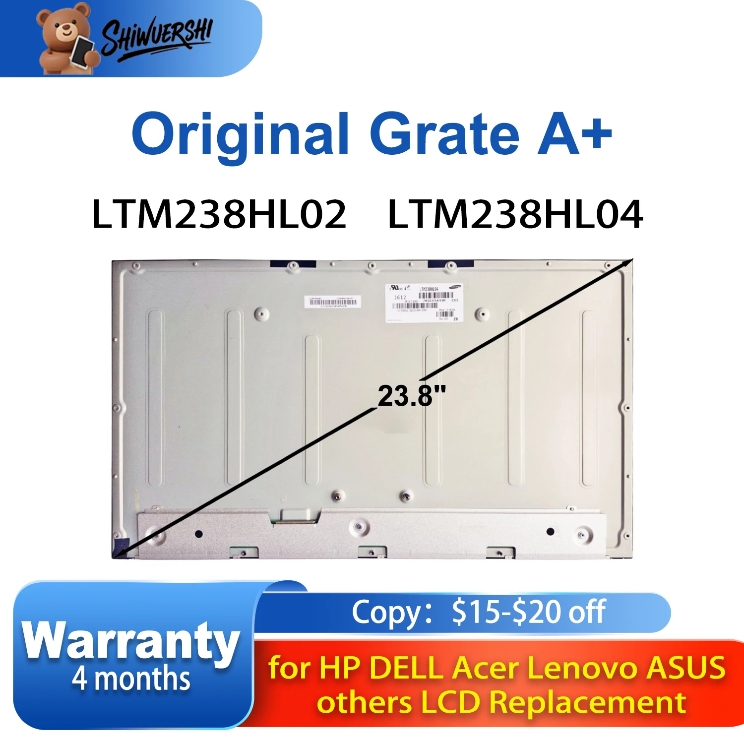 Nouveau panneau d'affichage LCD de remplacement d'origine Sceen 23.8 pouces LTM238HL02 LTM238HL04