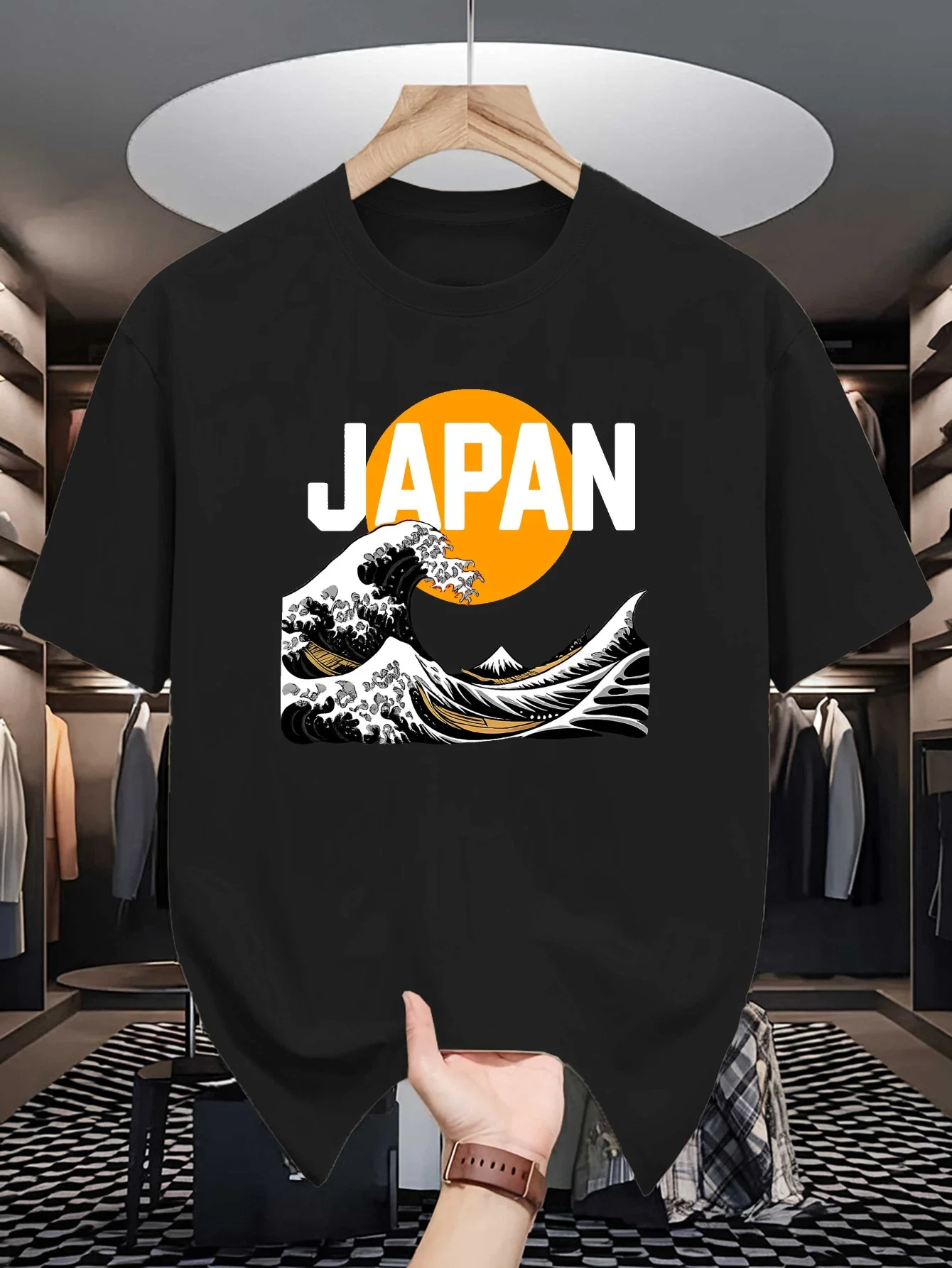 Mens Japan Great Wave Kanagawa Graphic Tee Ukiyo e Retro Art Print O Neck Short Sleeve Cotton Tops For Japan Culture Fan Men