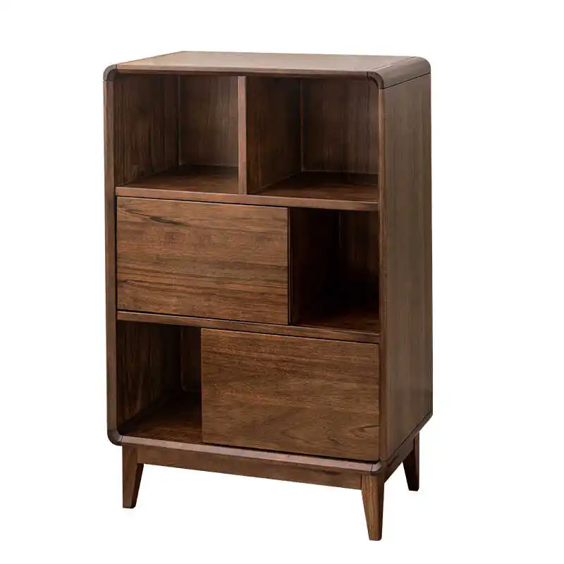 

Black walnut solid wood floor-to-ceiling bookcase Log display storage Walnut cabinet with door
