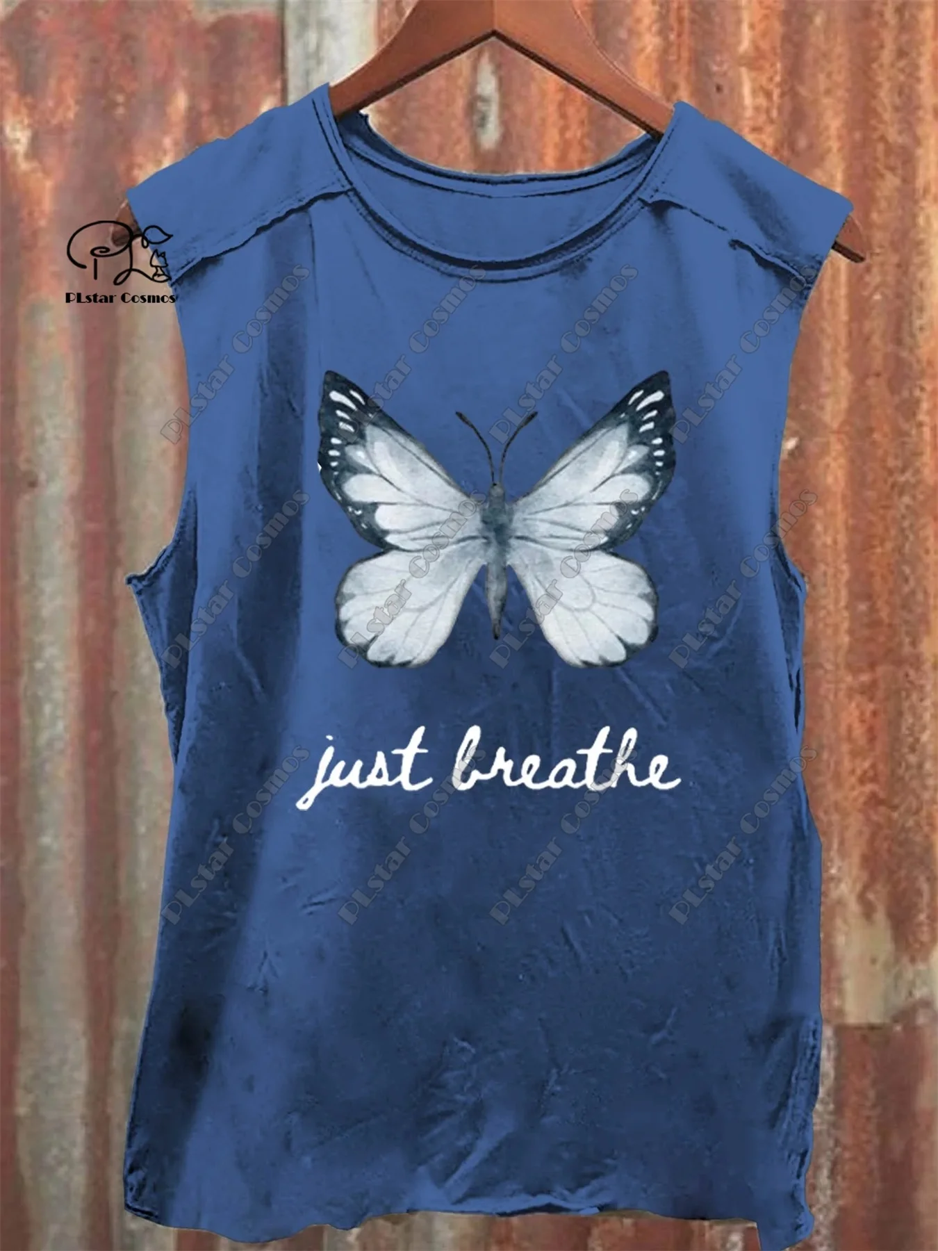 New Women's 3D Printed Just Breathe Collection Multicolor Butterfly Art Print Casual Round Neck Sleeveless Tank Top Fashion