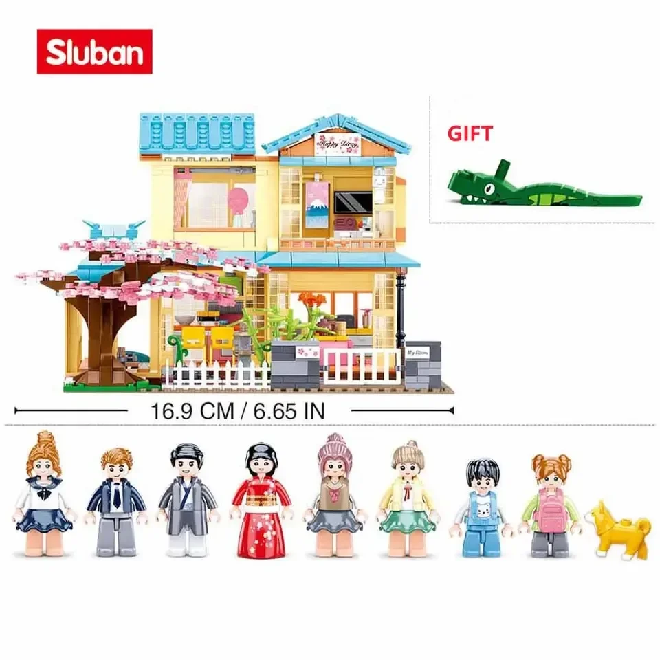 1029PCS blocchi di costruzione della casa in stile giapponese Cherry Tree House City Streetview Model Bricks decorazione del Desktop regalo giocattolo fai da te per bambini