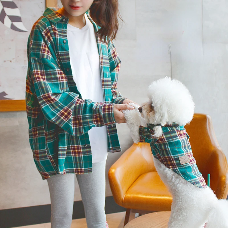 Family Clothes for Dogs and Owner Matching Outfits Pet Cat Clothes Plaid Shirt Dog Clothes for Big Dogs