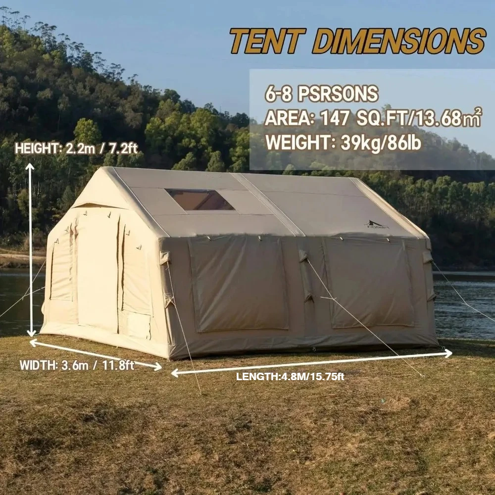 

Outdoor camping inflatable tent with two bedrooms, automatic portable folding roof tent, waterproof, suitable for family camping