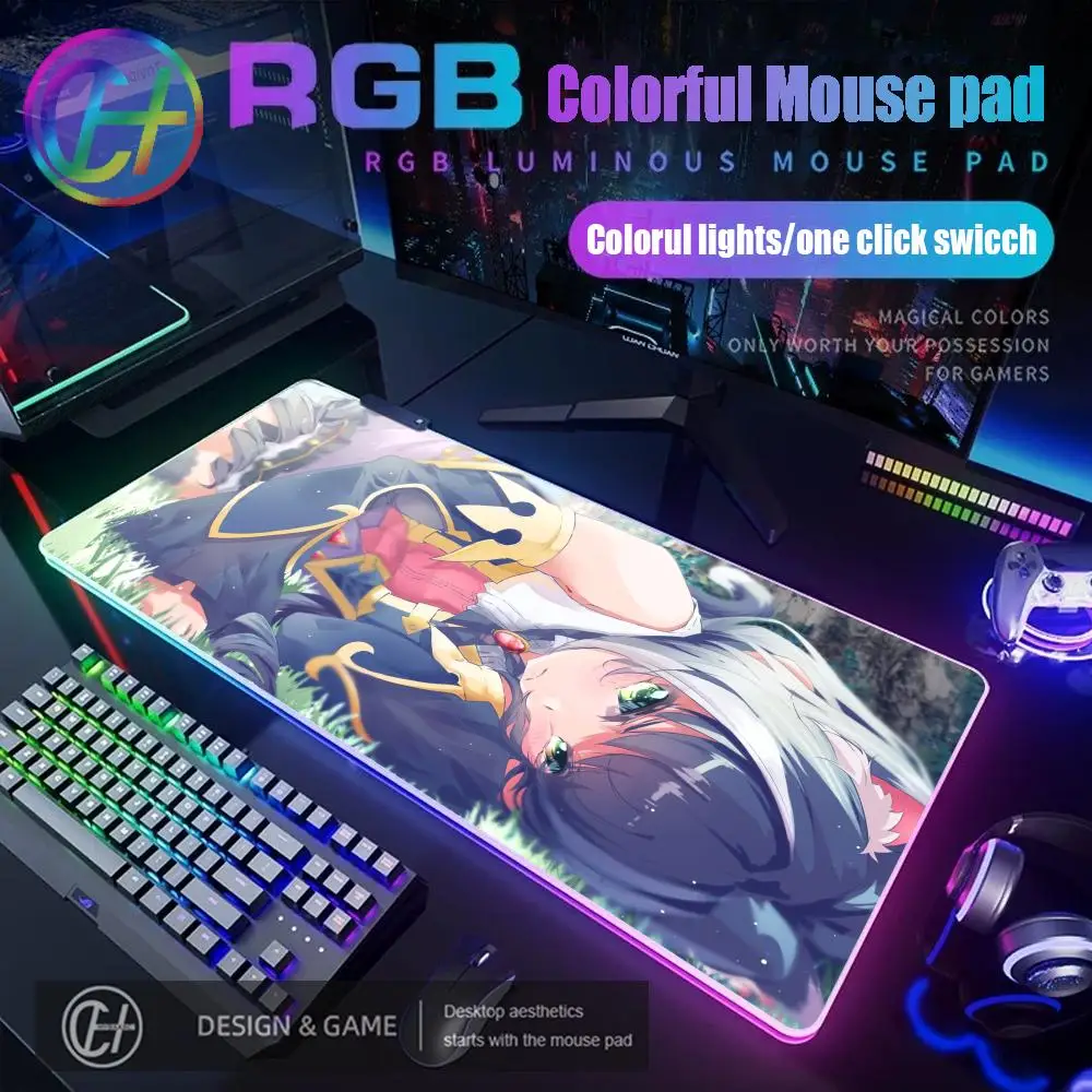 

Kyaru RGB Mousepad Large Gaming Princess Connect Mouse Pad led Lock Edge Table Desk Mat HD Luminous Keyboard Mat