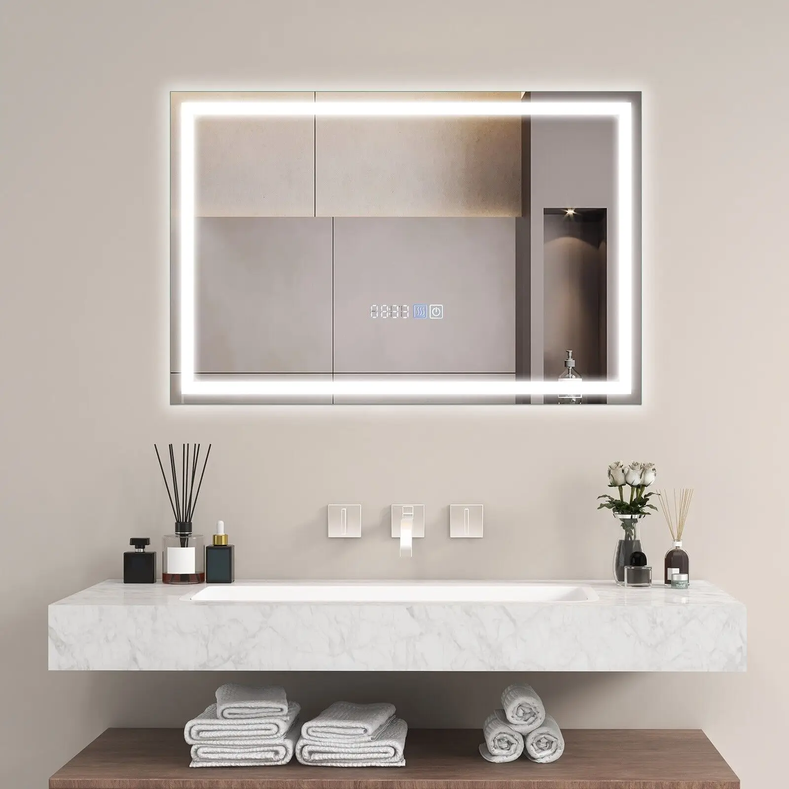 ERGOMASTER 75 x 50 CM LED Lighted Bathroom Mirror Wall Mounted Rectangle Mirror