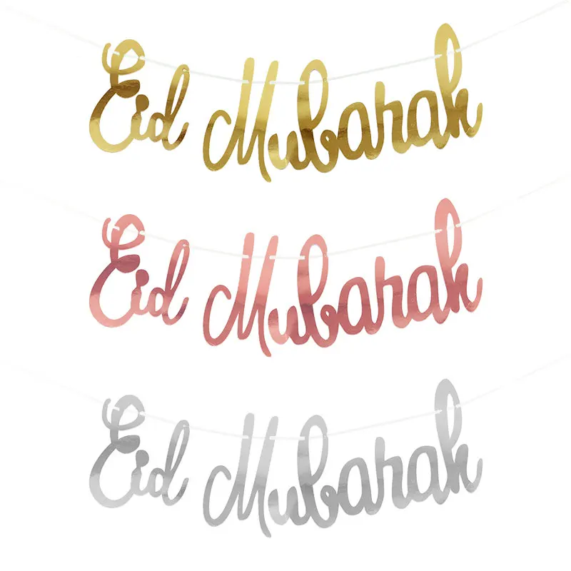 

EID MUBARAK Banner Glitter Gold Rose Sliver Letter Paper Bunting Garland Islamic Muslim Mubarak Ramadan Decoration Party Supplie