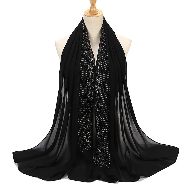 72x175cm Fashion Rhinestone Chiffon Scarf Lady Muslim Hijab Luxury Bead Pearl Scarves Shawl Women Long Scarf Shawl image 6
