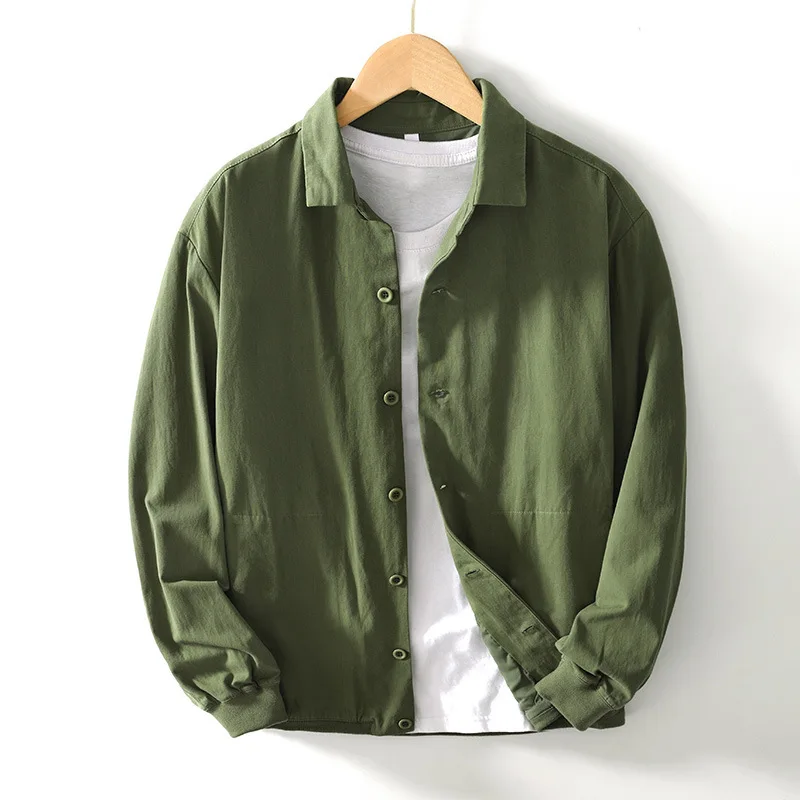 

Spring Summer Retro Varsity Jacket for Men Sports Casual Jackets Square Collar Button Army Green Jacket Simple Fashion Male Coat