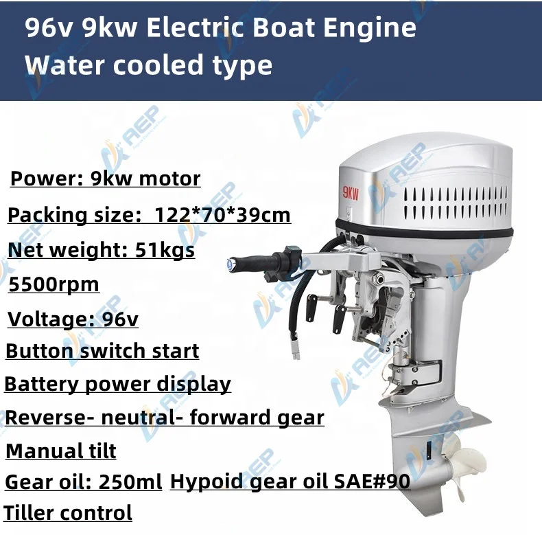 96V 9kW Electric Trolling Motor outboard Engine by DC Battery Driven Propeller Fishing Inflatable Boat