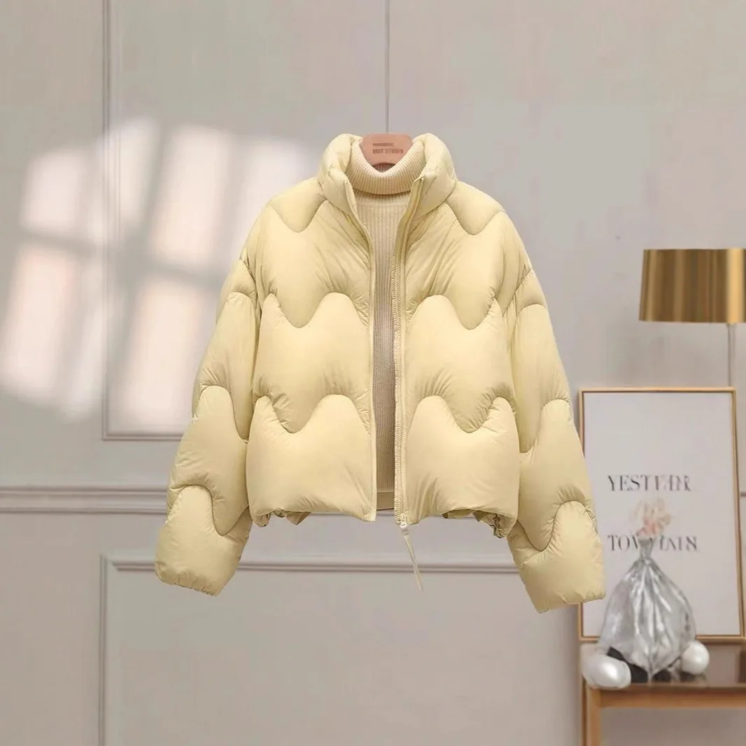 

2025 Women's New Loose Short Puffer Jacket White Duck down Stand Collar Nylon Fabric Thickened Commute Style Summer