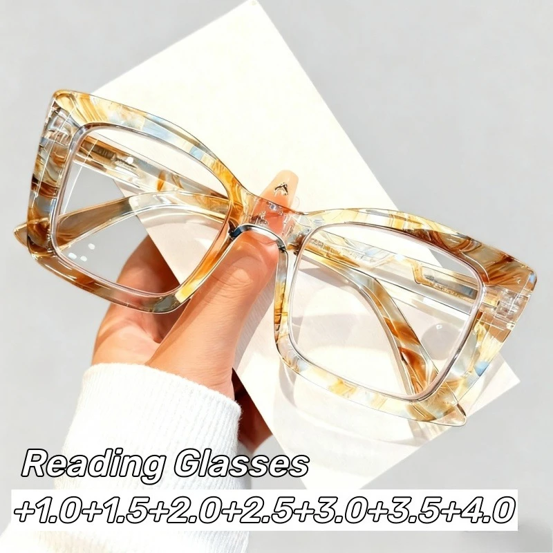 

Large-frame Square Transparent Anti-blue Light Reading Glasses Women's Fashion Print Presbyopia Glasses with Plus Diopters