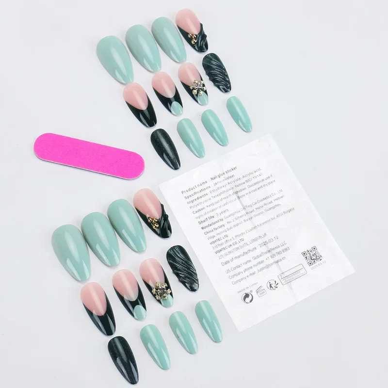 24 Pieces Finished Embossed Floral Press-On Nails, Hot-Selling False Nails in the Middle East