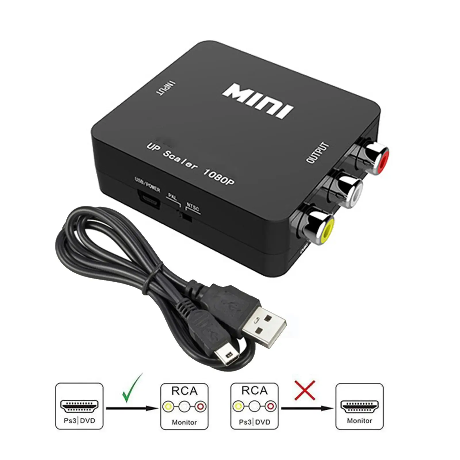 

Видеоконвертер RCA AV в HDMI-совместимый преобразователь HD AV2HDMI Поддержка NTSC AV PAL Video L/R Box в выход HDMI AV/CVSB Z5H8