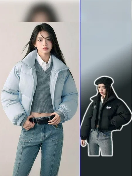 

plus Size Winter Cotton Jaet Women's Loose Thiened ort Sle Stand Collar Bread Blue Color New Arrival