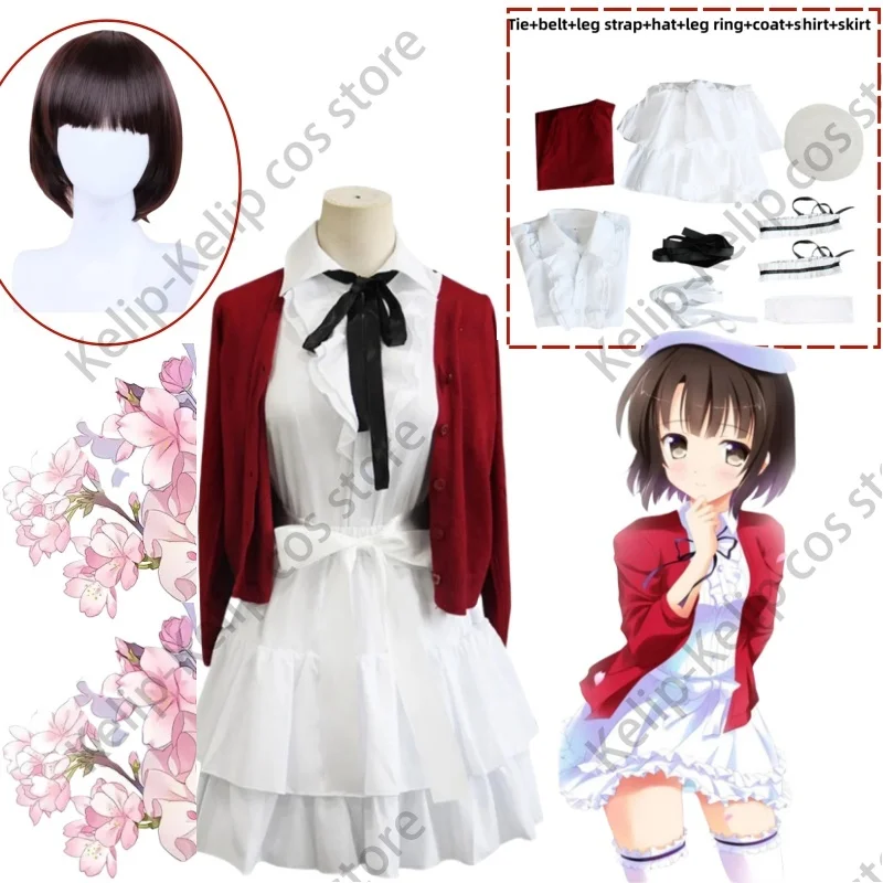 Anime Saekano: How To Raise A Boring Girlfriend Megumi Kato Cosplay Costume Wig Red Coat Dress Woman Lovely Party Carnival Suit