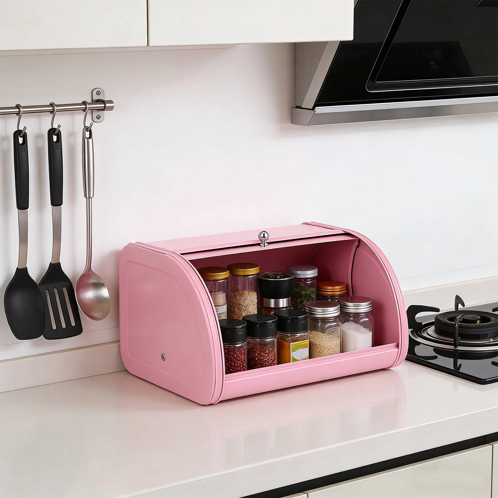 

Solid Iron Bread Box Rustproof Low Temperature Powder Coated for Bread Rolls Bagels Muffins Kitchen Storage Non Box