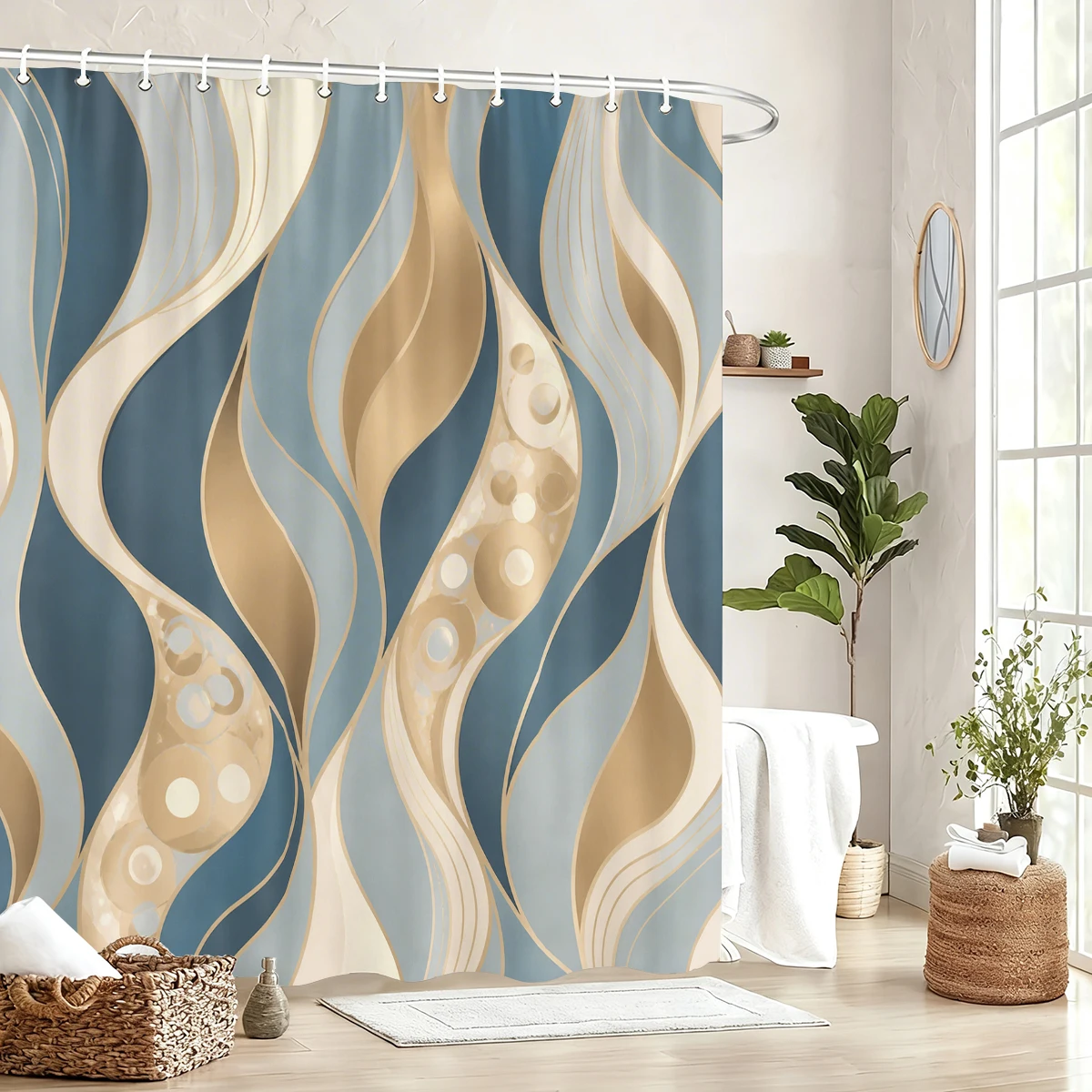 Vibrant Printed Polyester Bathtub Curtain - Stylish Bathroom Decor, Various Artistic Patterned Shower Curtain for Home