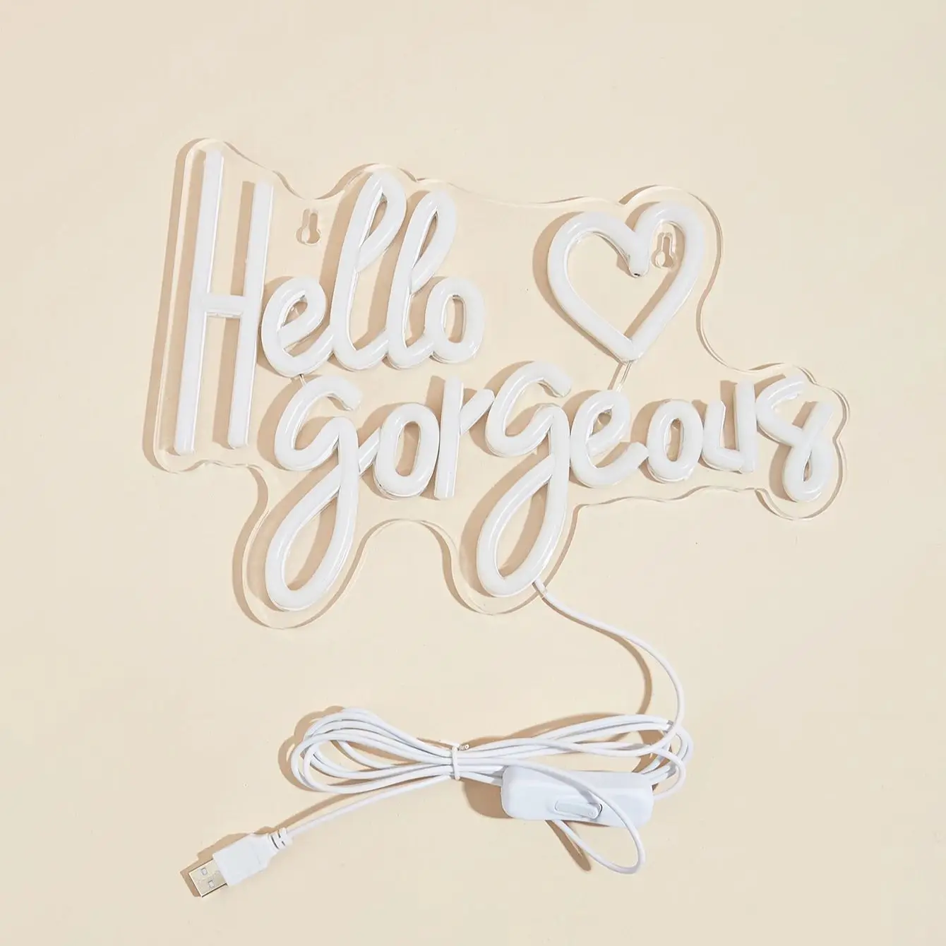 Chi-buy LED Neon Hello Gorgeous Heart USB Powered Neon Signs Night Light 3D Wall Art Bedroom Living Room Decor Lamp Signs