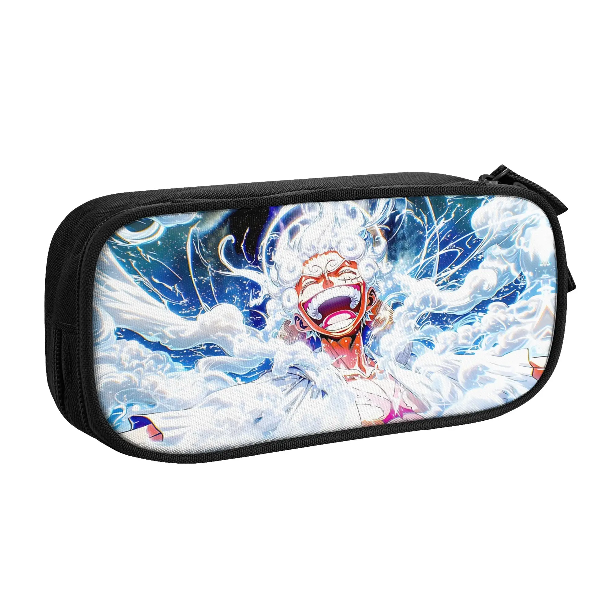 Large Capacity Bags for Child Cartoon Luffy Gear Five Wave Pattern One-Piece School Pencil Bag for Boys Gilrs Kids