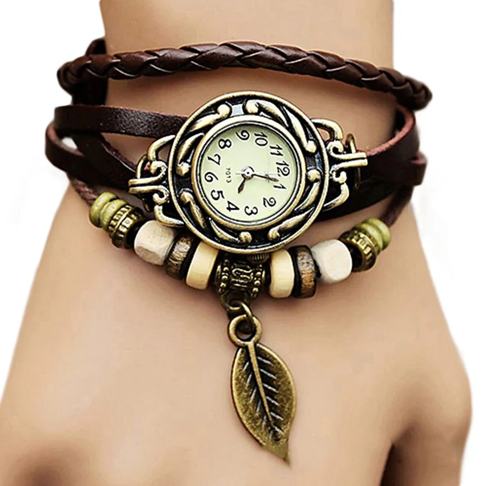 Women's Casual Vintage Multilayer Butterfly Faux Leather Bracelet Wrist Watch Ladies Female Clock Montre Femme Relogios