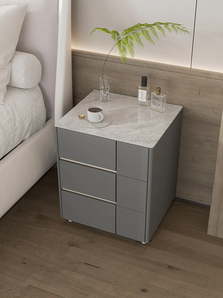 Simple modern bedside table, bedroom minimalist, luxury, solid wood, lacquered three-drawer sideboard, net celebrity cream