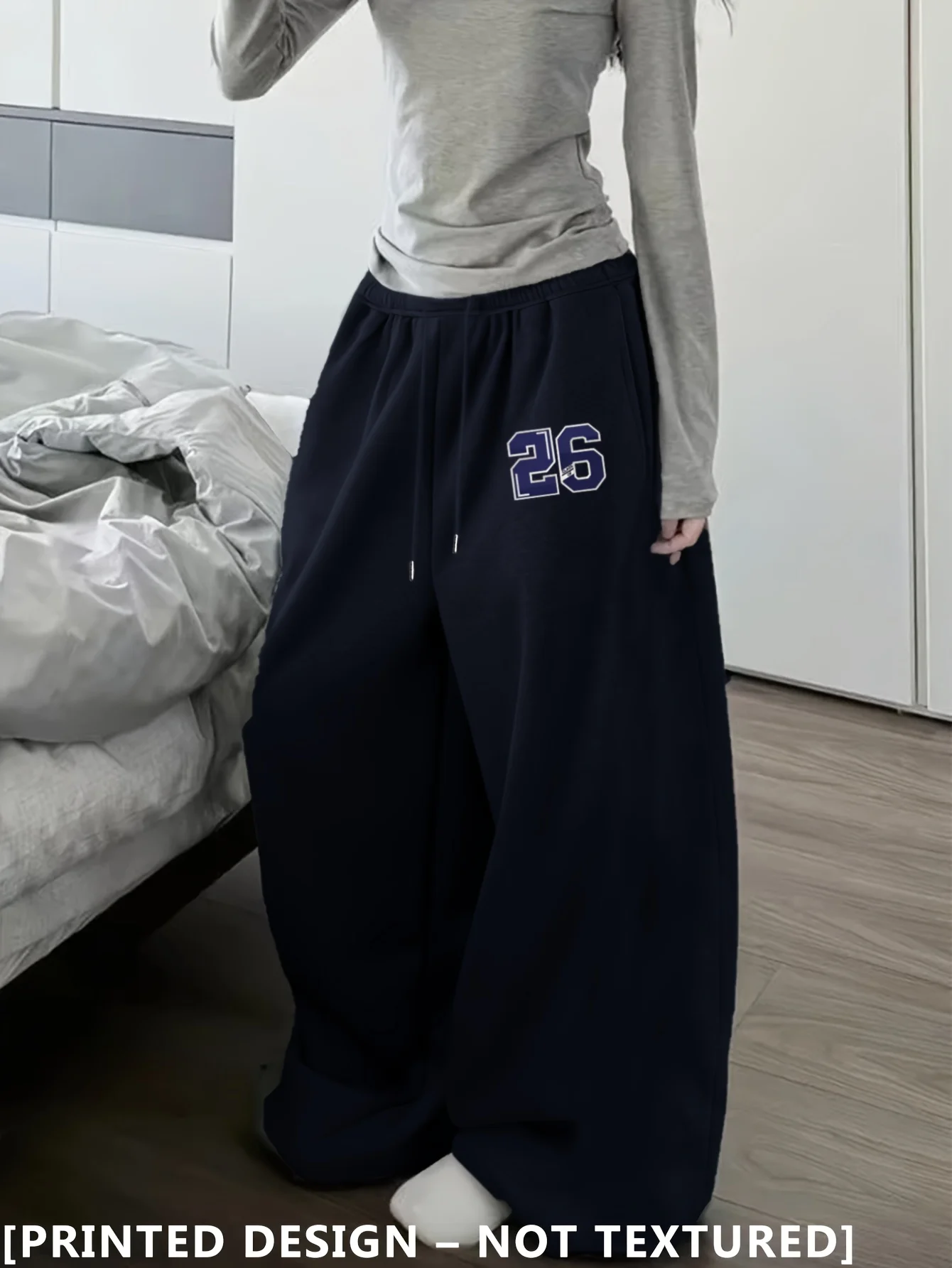 Lucky Number 27/77/20/26 Patterned Wide-Leg Sweatpants for Women, Loose And, Stylish Pants with Fleece for Autumn And Winter