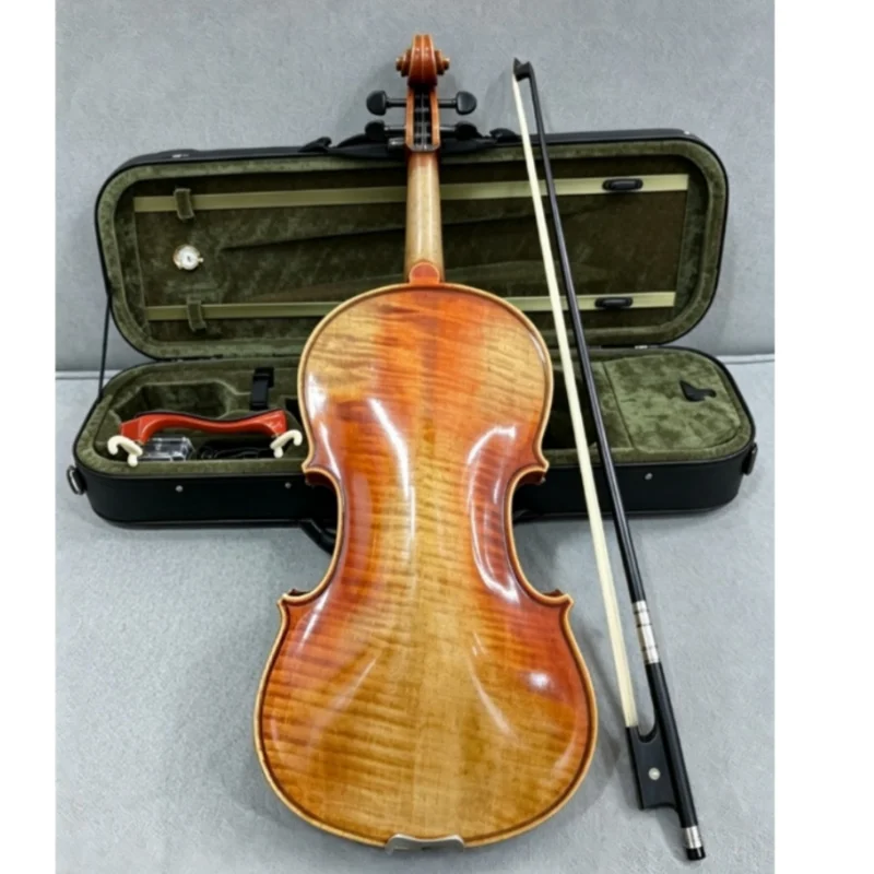 TONGLING handgefertigte hochwertige Violine aus lackiertem Ahornholz, professionelle Violine 4/4 mit Fichten- und Ebenholzteilen, inklusive Bogen und Koffer mit Stimmgerät.