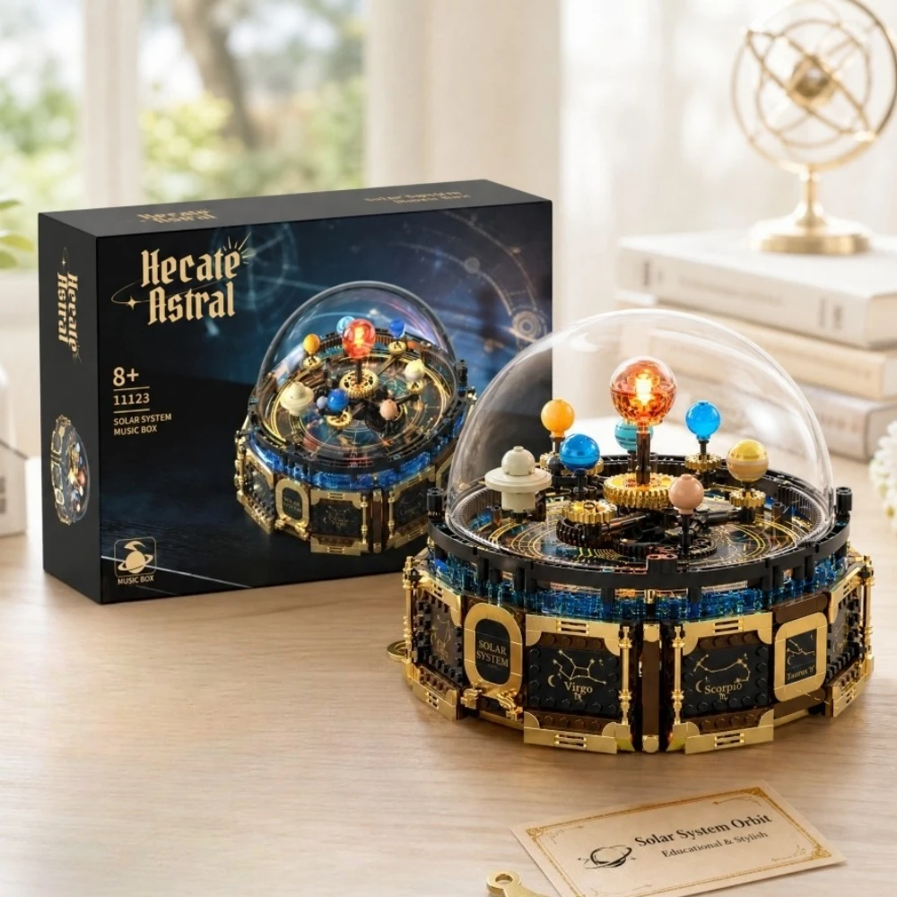

Technical 967pcs Rotating Solar System Building Blocks, Science Education Music Box With Light, Creative STEM Gift Model Toy