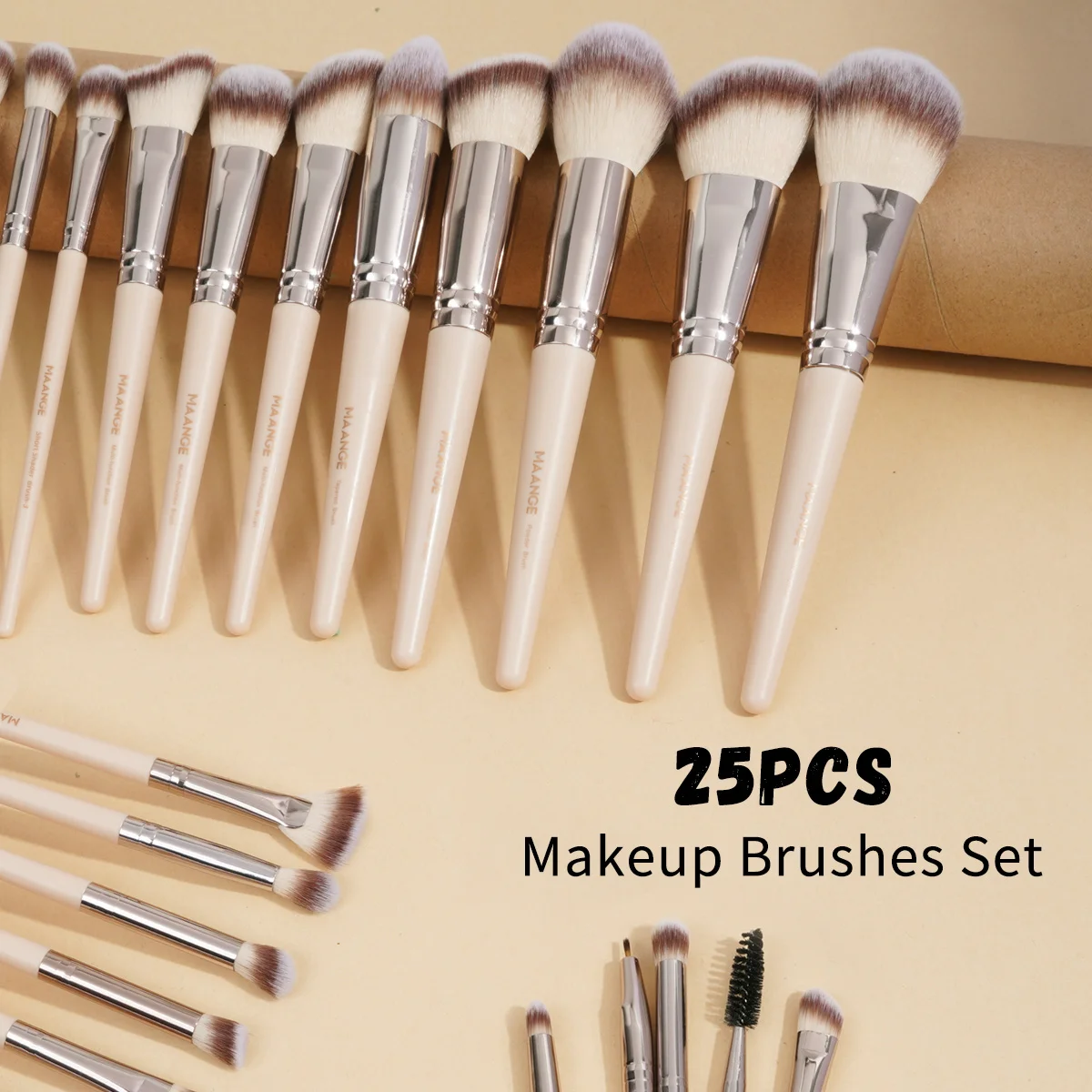 مجموعة هدايا فرش المكياج من MAANGE مكونة من 25 قطعة من فرش الوجه والعين 17 قطعة جميع أنواع منتفخة المكياج وعصابة الرأس وحزام المعصم للمبتدئين