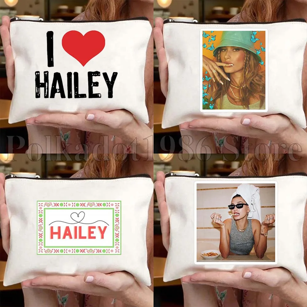 Fashion Hailey Bieber Queen Girl Canvas Bag Travel Cosmetic Bag Portable Women Makeup Fashion Toiletry Organizer Storage Bag