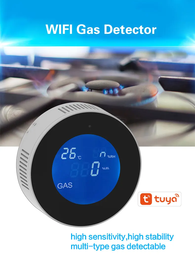 Glomarket-Detector de Gas Tuya Wifi, sistema de alarma Digital Lcd, Sensor de fugas de Gas
