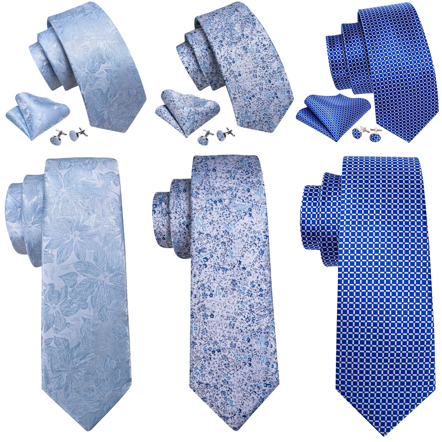 

Barry.Wang Jacquard cambridge blue Men's Tie With Pocket Square Cufflinks Set Exquisiet Necktie For Male Wedding Business