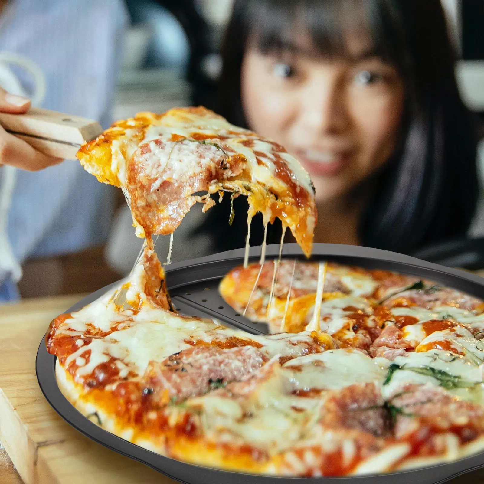 

1Pcs Carbon Steel Pizza Baking Pan Non-Stick Baking Tray Sturdy Heat Conductive Energy Saving Bakeware Pizza Pancake Cake Pan