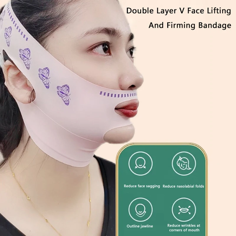 1pc Doppel Schicht Chin Up Maske V Linie Gestaltung Gesicht Masken Gesicht Sculpting Schlaf Maske Gesichts Abnehmen Strap Gesicht heben Gürtel