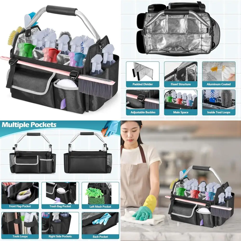 

Portable Cleaning Supply Organizer Bag with Pockets, Adjustable Strap for Housekeeping