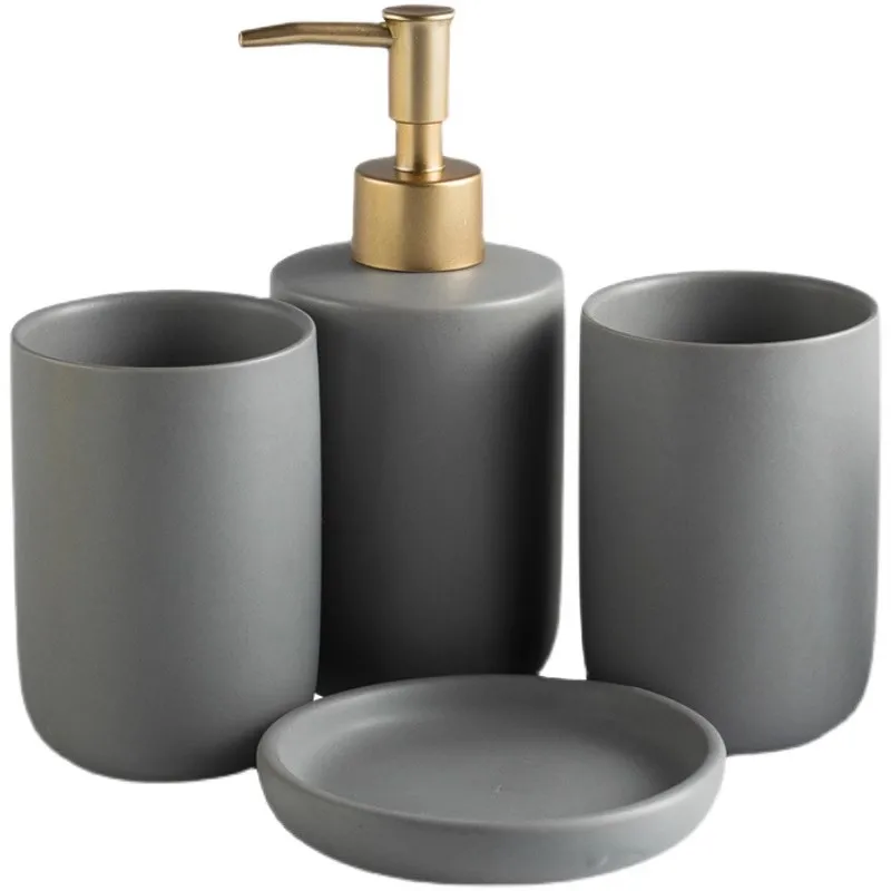 Nordic Ceramic Bathroom Accessories Sets Decoration Luxury Lotion Bottle Mouth Cup Toothbrush Holder Soap Dish Storage Tank Tray