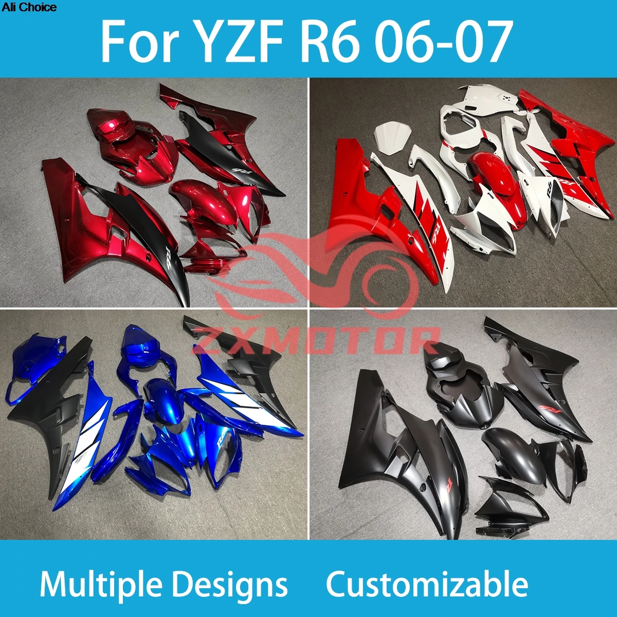 

YZF R6 06 07, комплект обтекателей для ремонта мотоцикла Yamaha YZF R6 2006 2007, индивидуальные пластиковые обтекатели ZXMT высокого качества