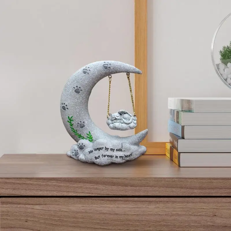 

Memorial for Loss of Cat Angel Cat Moon Memorial Statue Pet Tombstone Resin Remembrance Heaven Grave Marker Bereavement for