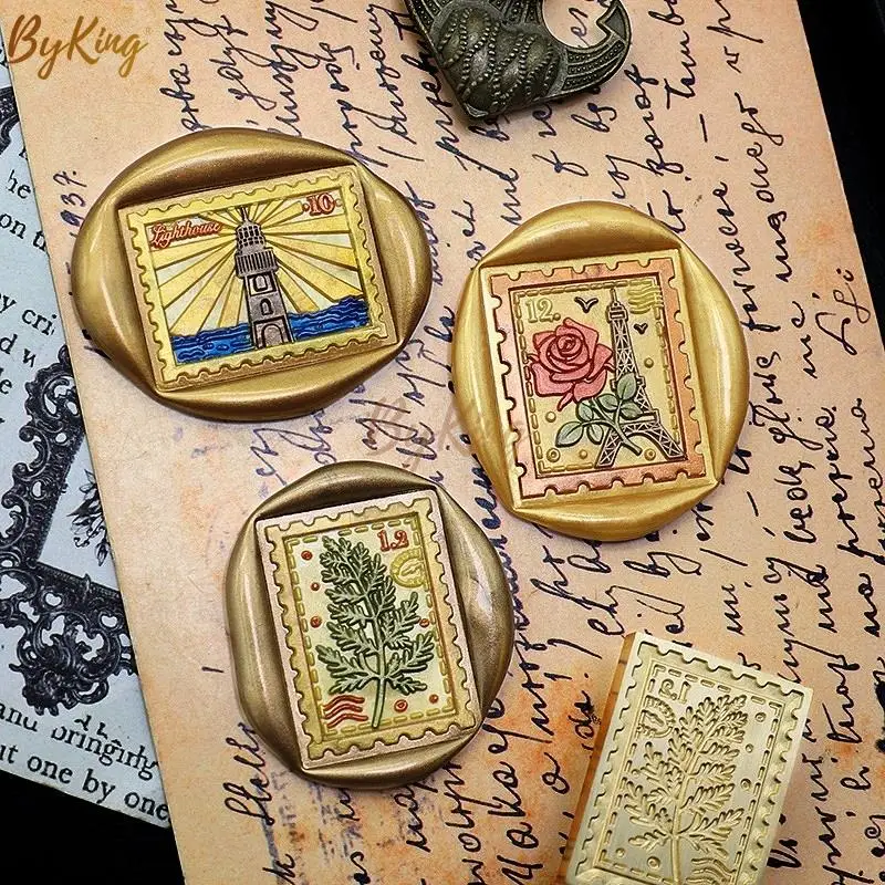 

Brass Sealing Wax Stamp Rectangular Square Book Jungle Wisteria Lighthouse Decoration Craft Wedding Invitation Gift Packaging