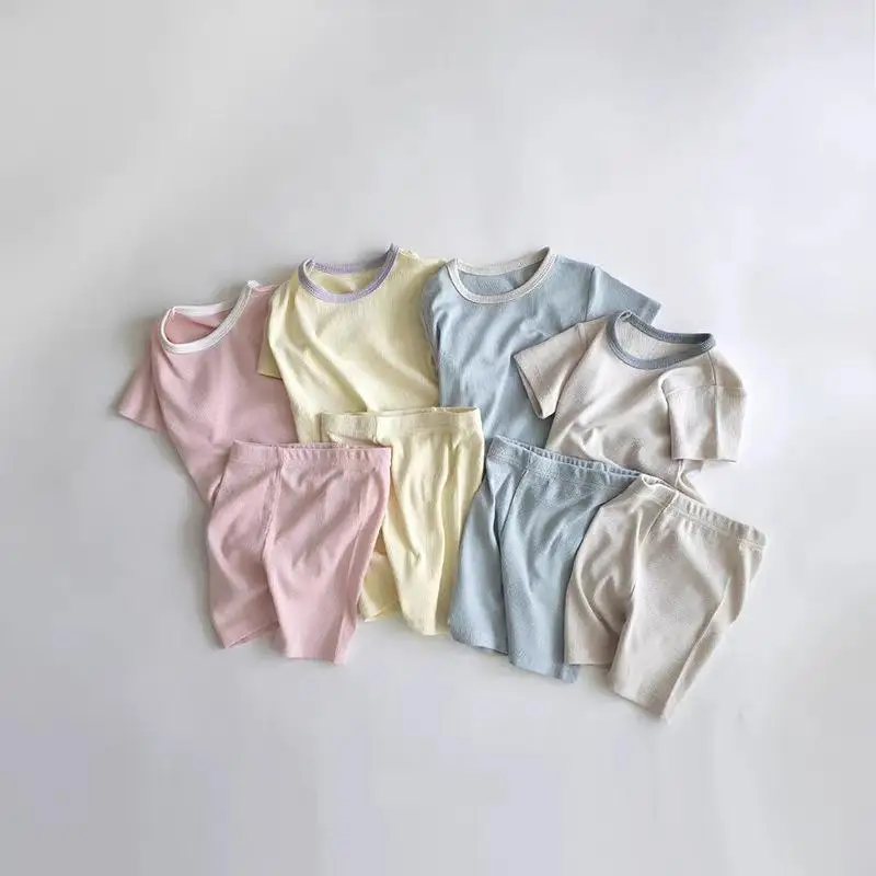

2026 Summer New Baby Short Sleeve Home Clothes Set Boys Girls Solid T Shirts + Shorts 2pcs Suit Cotton Toddler Casual Outfits