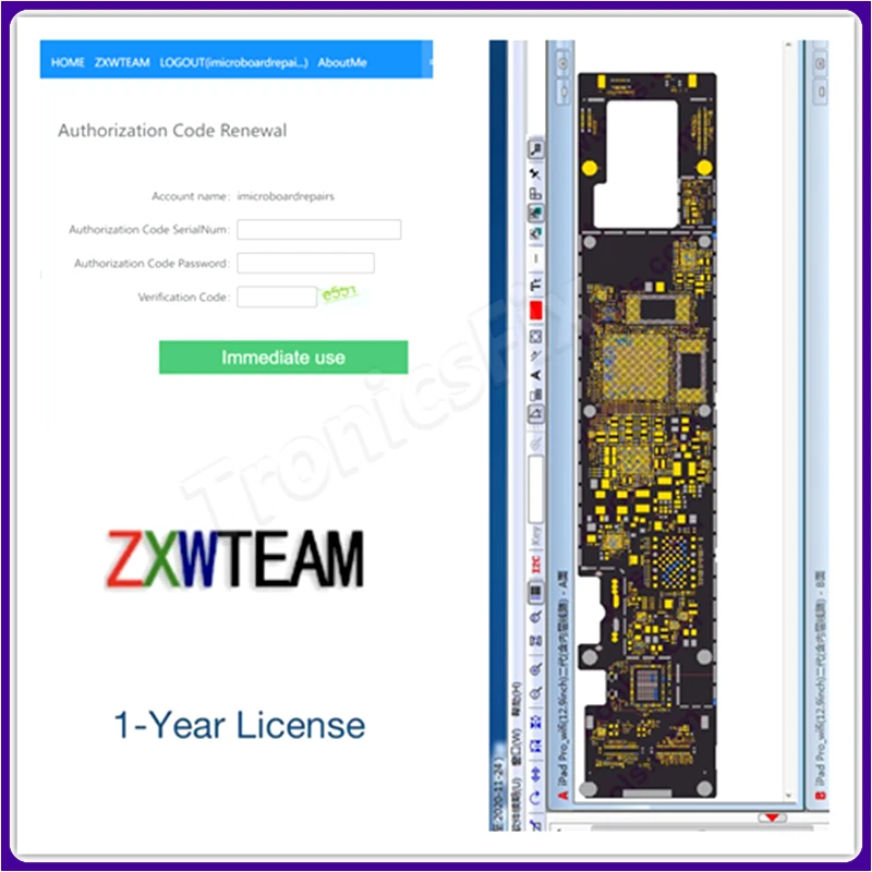 Oficjalnie licencja ZXW 1-letnia aktywacja Zillion X Schemat pracy dla iPhone iPad Samsung Logic Board Bitmap