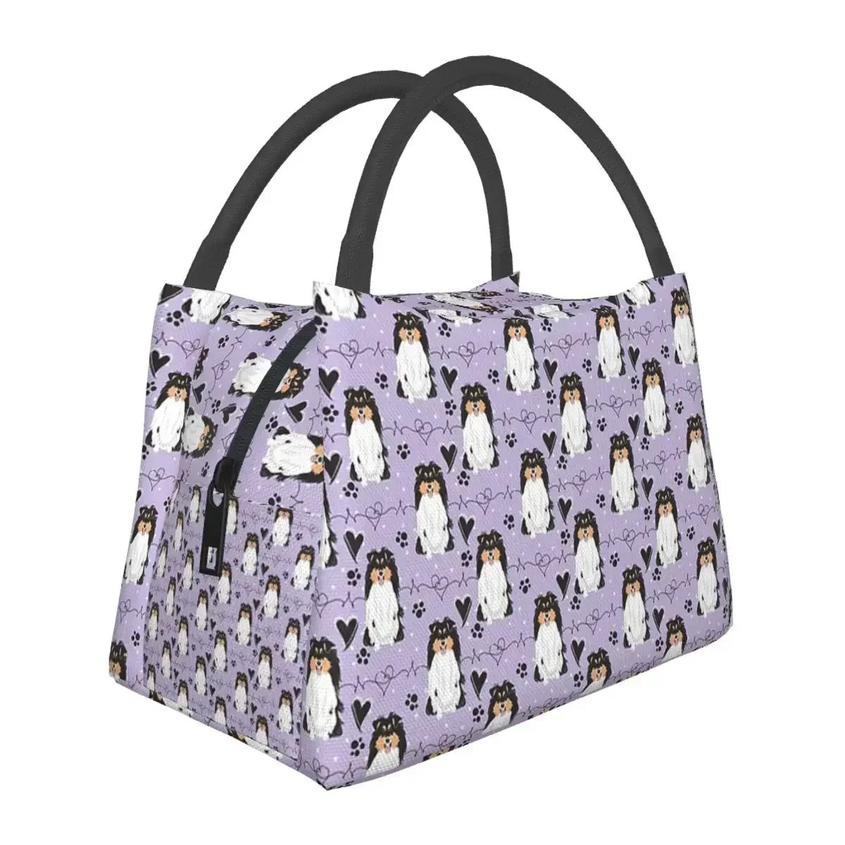 

LOVE Tri Color Sheltie Dog Shetland Sheepdog Lunch Bags Insulated Bento Box Lunch Tote Picnic Bags Cooler Bag for Woman Children