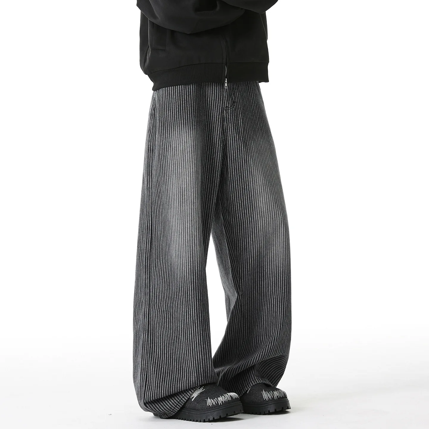 레트로 세로 줄무늬 청바지 남성 가을 스타일 미국 패션 브랜드 캐주얼 스트레이트 레그 팬츠 루즈 롱 팬츠