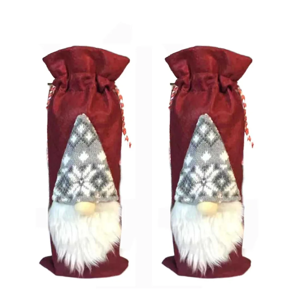 2Pcs Santa Christmas Faceless Doll Wine Cap Mini Cartoon Christmas Wine Bottle Bag Durable Reusable Christmas Wine Bottle Cover