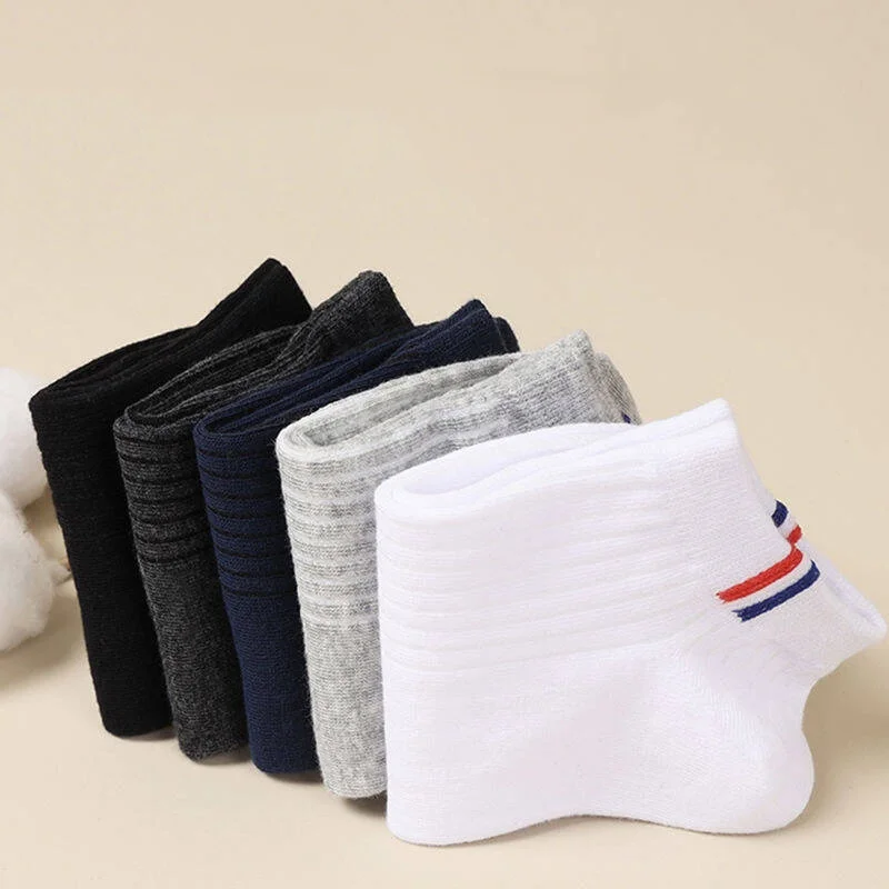 5 Pairs Thin Boat Socks Summer Blending Plain Color Mens Casual Breathable Sweat Absorbing Calibration