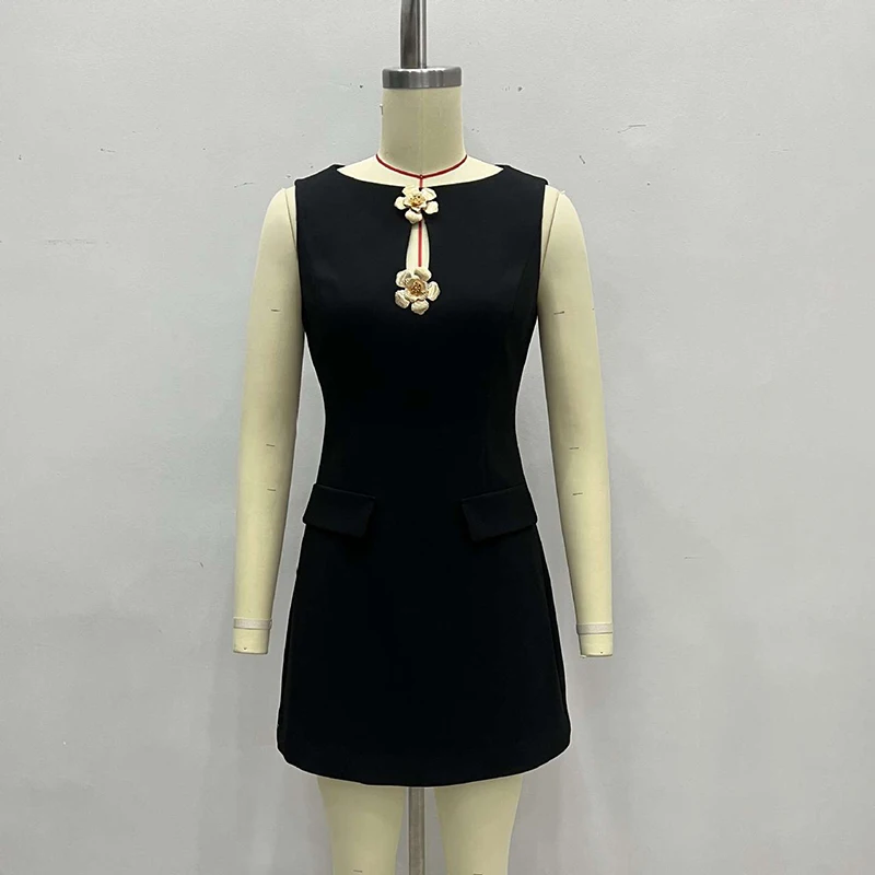 فستان قصير أنيق بدون أكمام من Tornova للنساء بإبزيم أمامي وردي فستان عالي الخصر بجيوب رفيعة ملابس مكتب للسيدات