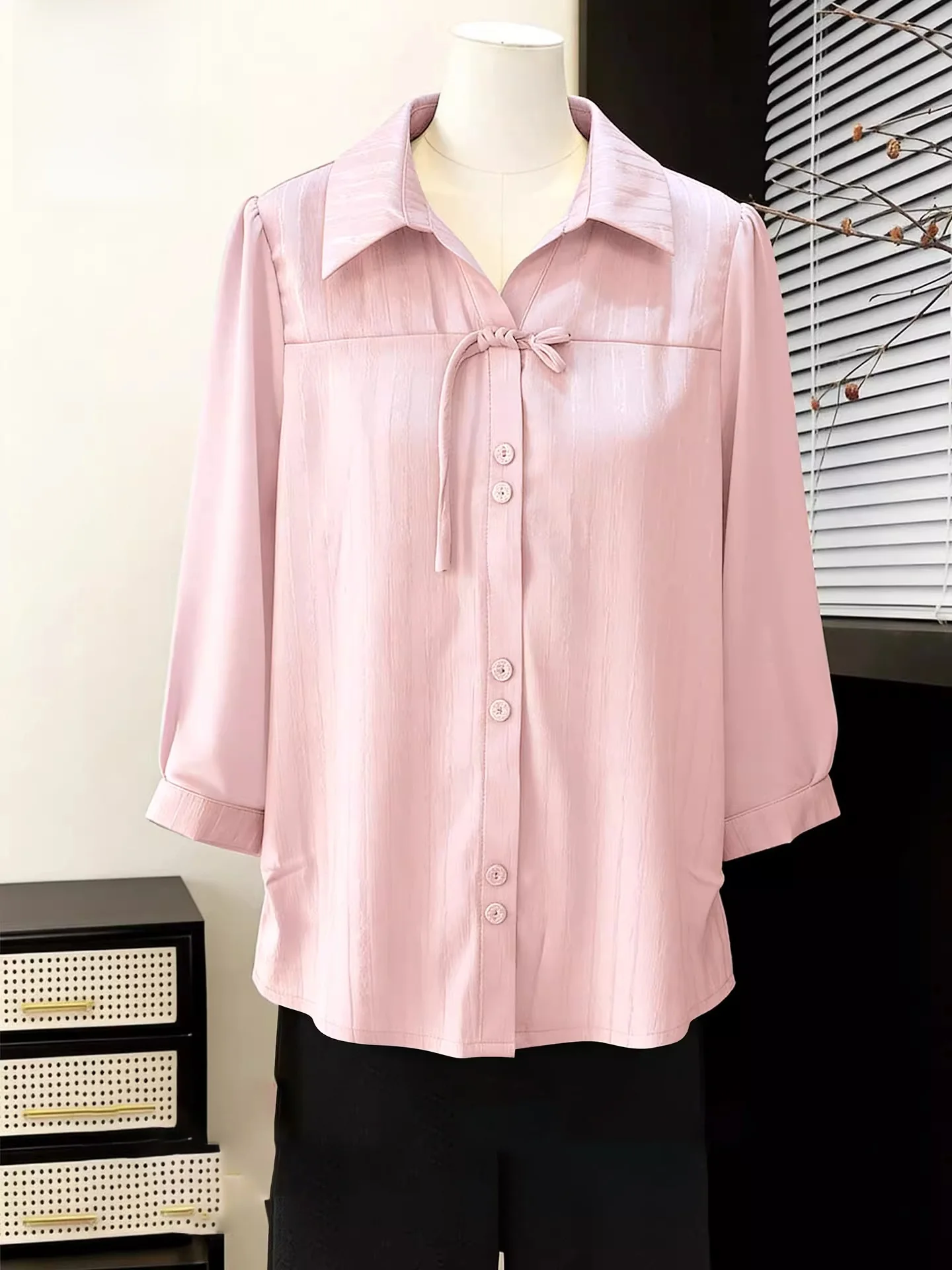 Camisa Romon de Nueve Mangas Estilo Chino, Moderna, para Mujeres de Mediana Edad y Mayores, Corte Holgado, con Botones, para Primavera