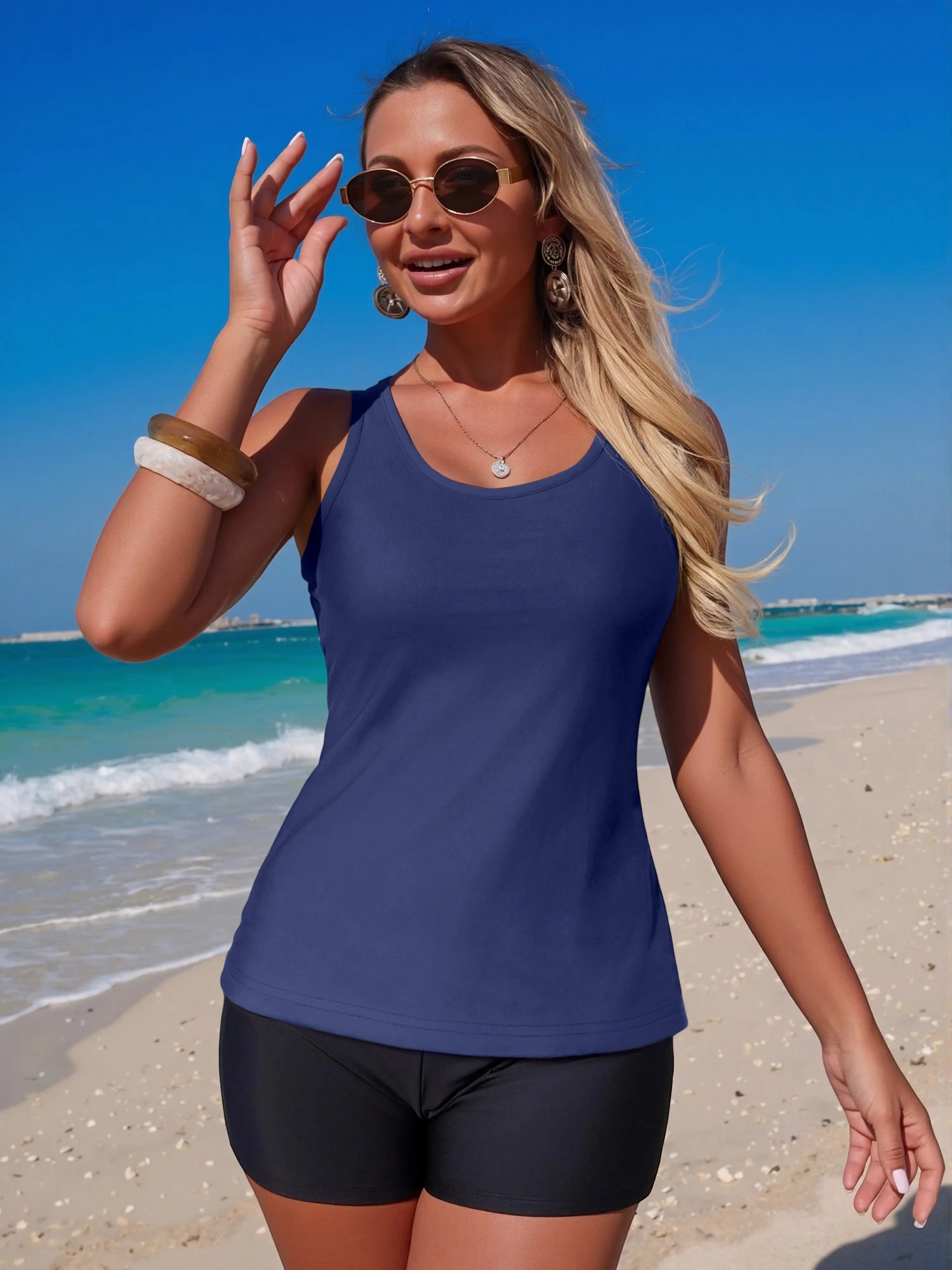 Women Summer Racerback Tank Top U Neck Sleeveless Vest Soft Stretch Basic Tee Beach Workout Solid Tank Tops